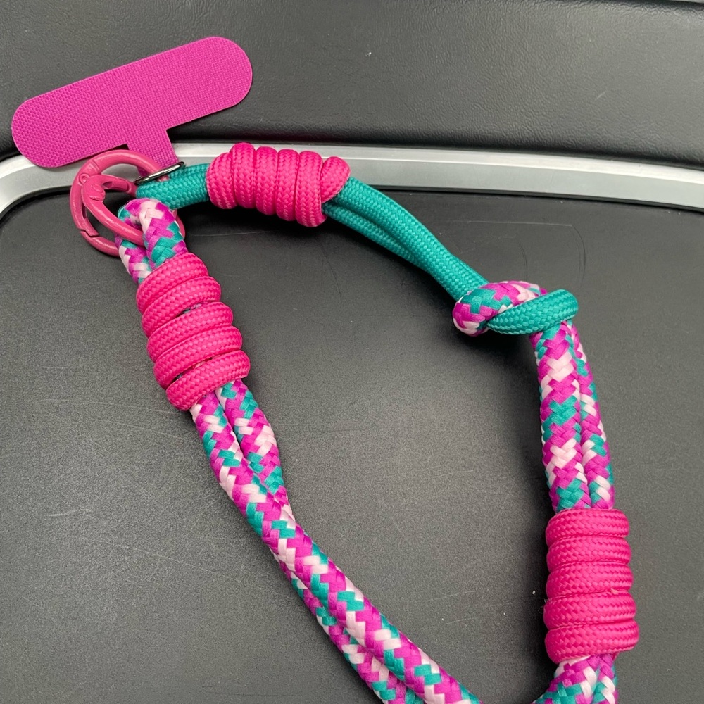 Phone Wrist Lanyard Bright Pink & Teal Braided